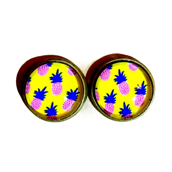 gallery_of_gems Jewelry - Pineapple Paradise Glass Bronze Stud Earrings!